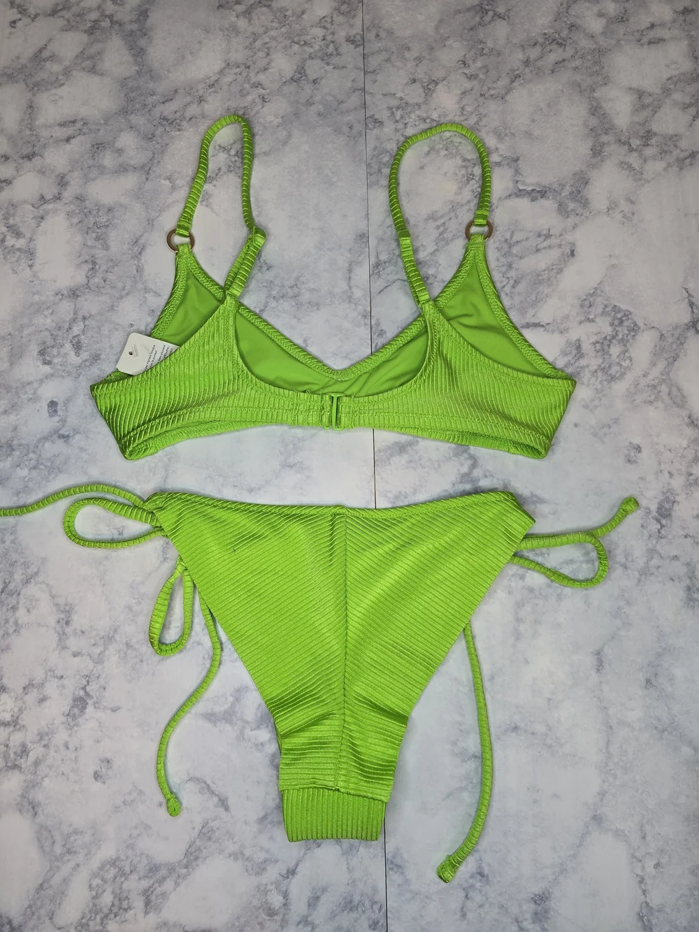 Aerie Green Shine Rib Bikini Set XS Cheekier Beach Babe Voop